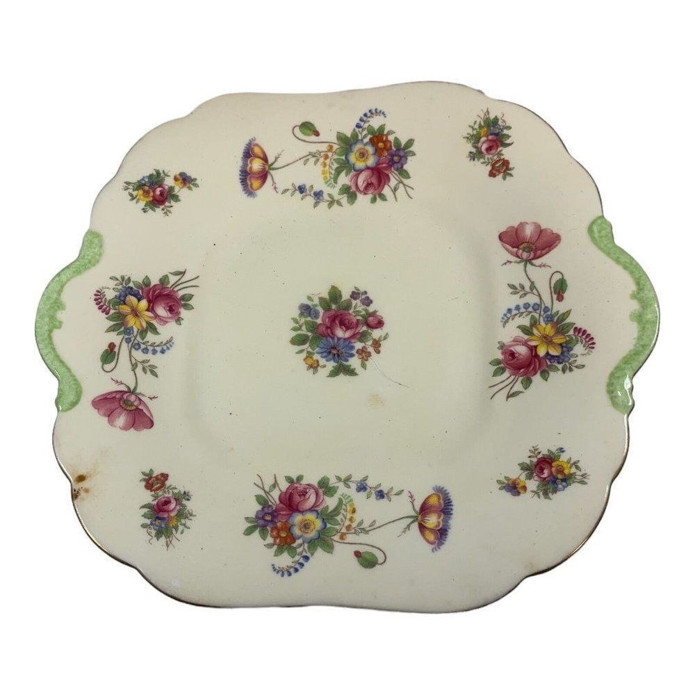 Vintage Aynsley Pembroke England Bone China Floral 10" Serving Platter w Handles